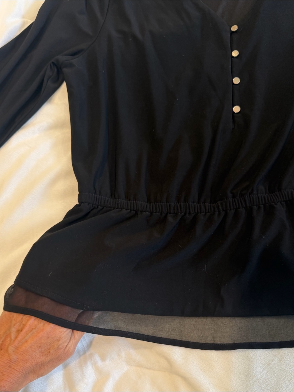 White House Black Market Black Long-Sleeve Peplum Blouse